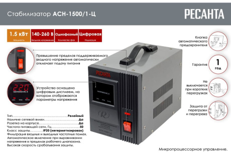 Купить Стабилизатор Ресанта АСН-1500/1-Ц 63/6/3 фото №12